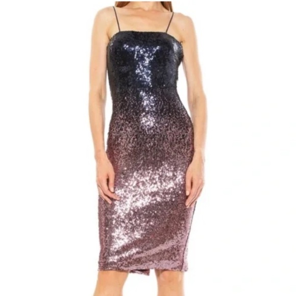 Alexia Admor Ombre Sequin Navy Pink Cocktail Midi Dress NWT Size 12 - Picture 3 of 15